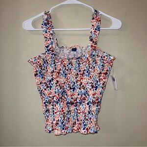 NWT Old Navy Red and Blue Smocked Ruffle Tank Top